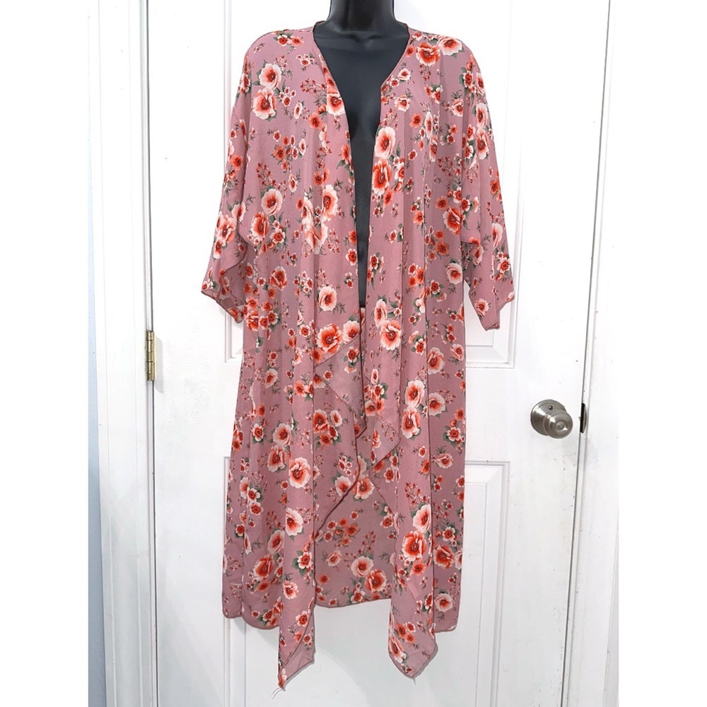 LuLaRoe pink floral print duster shawl, a lightweight, 3/4 sleeve kimono duster
